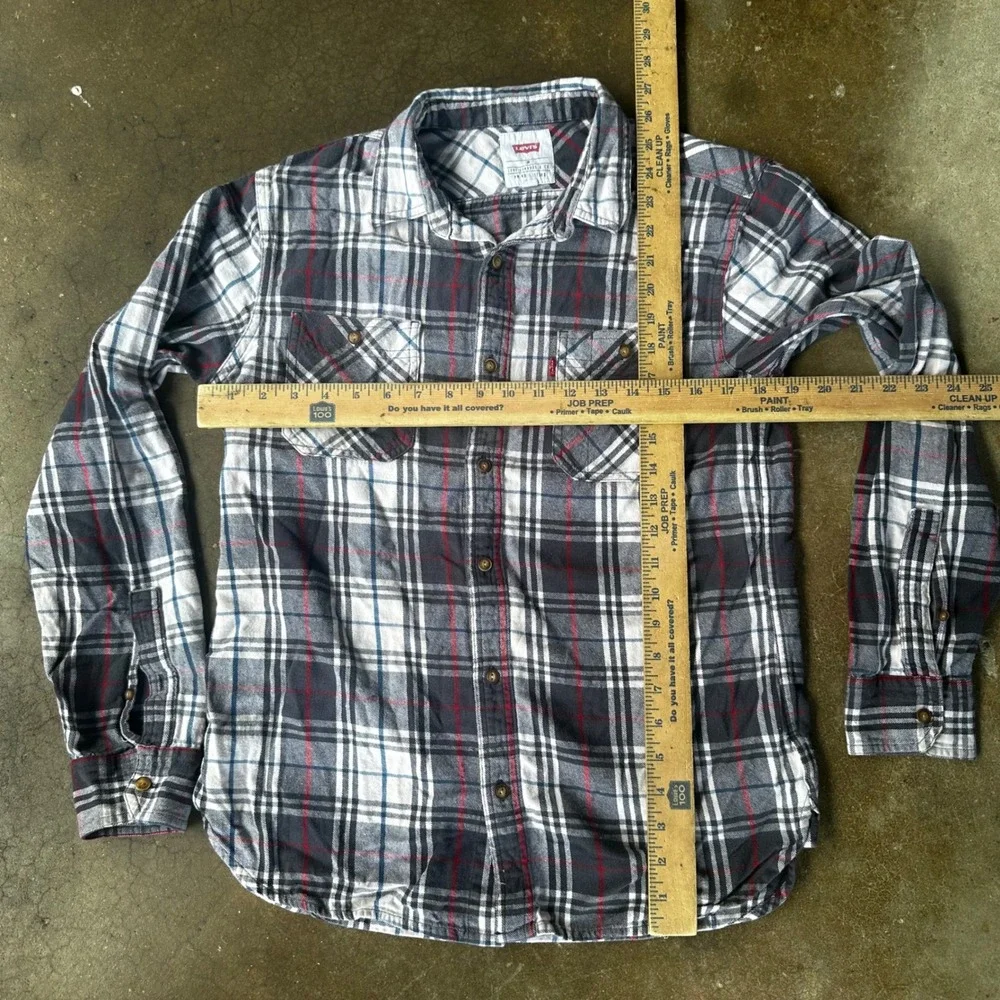 Levi's Flannel Shirt Mens Medium Gray Plaid Excellent Long Sleeve Button Down